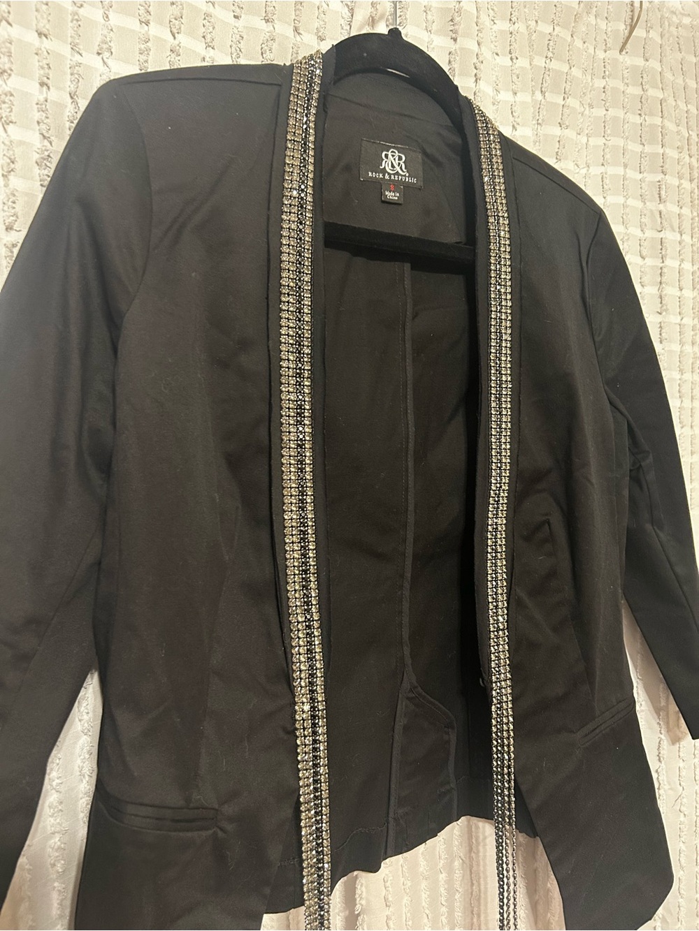 Rock & Republic Women’s Size 8 Black Embellished Open Blazer
